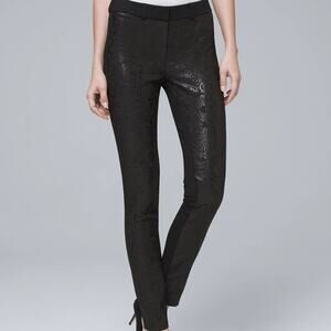 WHBM Black on Black Jacquard Filigree Pattern Skinny Pants Size 4
